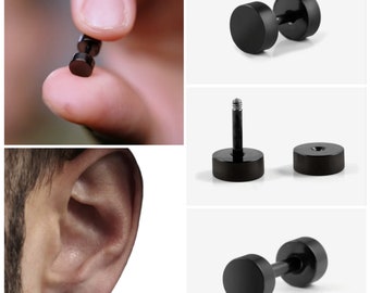 Black stud surgical steel earrings with screw back men women classic earrings