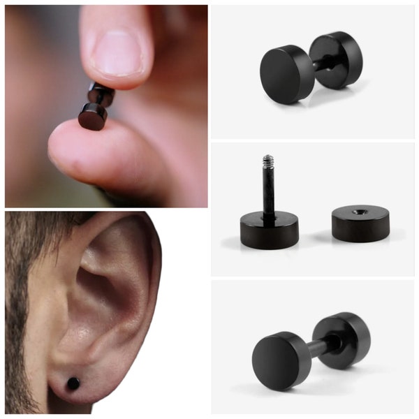 Clous d'oreilles noirs en acier chirurgical avec fond vissé hommes femmes boucles d'oreilles classiques