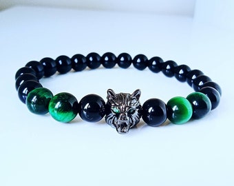 Black Obsidian Or Jesper Wolf Bracelets Green Tigers Eye Men and Women Bracelets