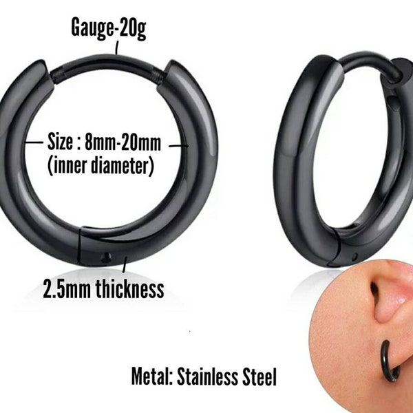 Men's Hoop Earrings Stainless Steel Size 8mm - 20mm available