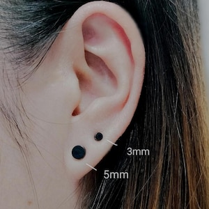 Ronde zwarte oorbellen roestvrijstalen oorstekers voor heren, dames 3 mm-12 mm
