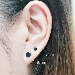 Round Black Earrings Stainless Steel Ear Stud Earrings For Men Women 3mm-12mm
