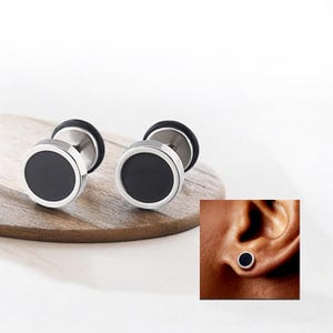 Stainless Steel Round Silver  Black Ear Studs Earrings Screw back 18g Stud PAIR