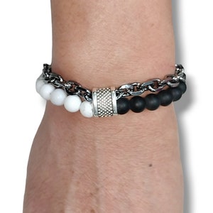 Natural Gemstone Bracelet With Stainless Steel Chain Link Black And White Bracelets image 2