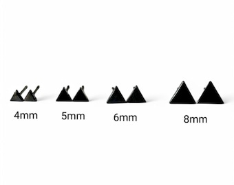 May include: Four pairs of black triangle stud earrings in different sizes: 4mm, 5mm, 6mm, and 8mm.