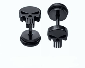 PAIR of Skull Halloween Earrings Stainless Steel Gothic Stud Earrings