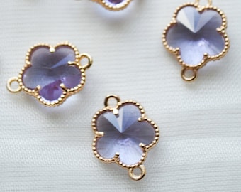 Lavender Crystal Flower Connector: Gold Jewelry Component (1 pc)