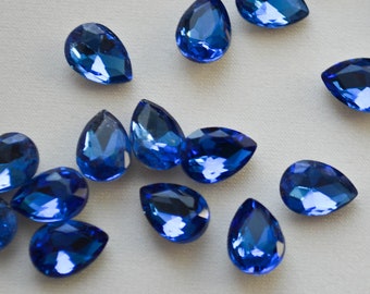 Royal Blue rhinestones Teardrop Shape 7x10mm , Set of 10, Blue color glass crystals Pear shape , Silver Back, Crystals  For Jewelry