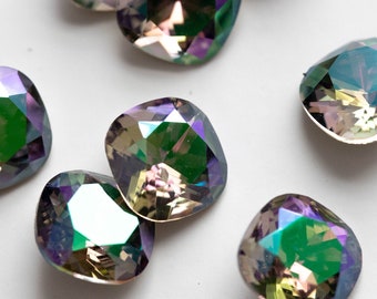 Multicolor Square Cushion Rhinestone: 12mm Point-Back Glass Crystal