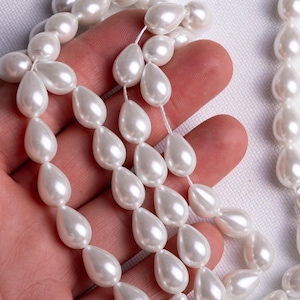 Teardrop pearl beads, 9x13mm, White pearls set of 15 beads, Pearls beads, Imitation pearls, White Glass beads, Jewelry making supply