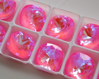 Diamante de imitación cuadrado rosa: cristal de 12 mm con punta trasera para joyería DIY