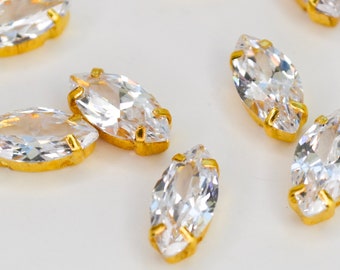Marquise CZ Crystals: 6x12mm Clear Cubic Zirconia with Gold Claws - 10 pc Set