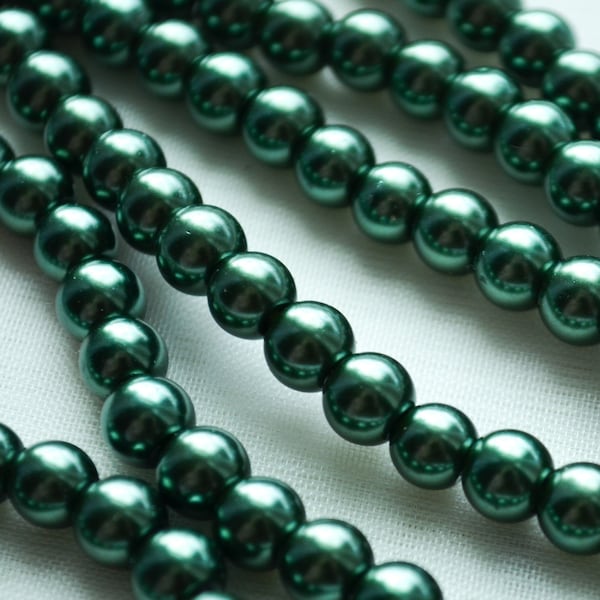 Emerald green round pearl beads, 6 mm, Dark green pearl beads, Hight quality pearls, Imitation pearls glass beads, Jewelry making supply