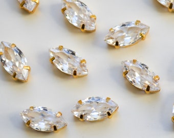 Cristales de circonita cúbica marquesa: 5 x 10 mm de circonita cúbica transparente con garras doradas, juego de 10