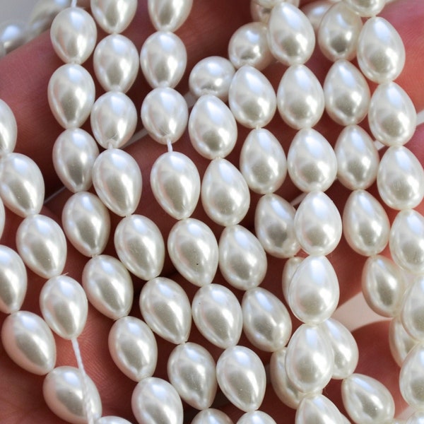 Teardrop pearl beads, 7x9 mm, White pearls set of 20 beads, Peals beads, Imitation pearls, Cream white Glass beads, Jewelry making supply