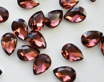 Burgundy Teardrop Rhinestones: 7x10mm Glass Crystals, Silver Back (Set of 10)