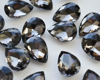 Gray Teardrop Rhinestones: Silver Back Crystals (10x14mm, Set of 5)