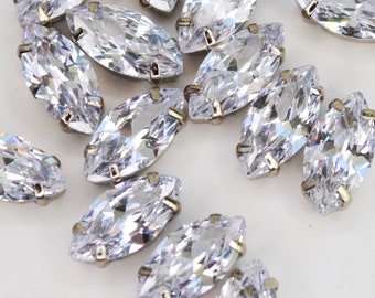 Cristales de circonita cúbica transparentes talla marquesa: 6 gemas de 12 mm para coser, calidad 5A - Juego de 10