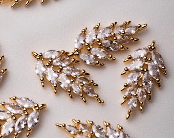 Leaf Charms, Micro Pave Cubic Zirconia Pendants, 18K Gold Plated, Jewelry Pendant