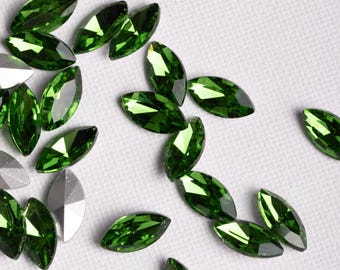 Green Rhinestones Marquise 6x12mm, Set of 10, Emerald Crystals, Horse eye shape