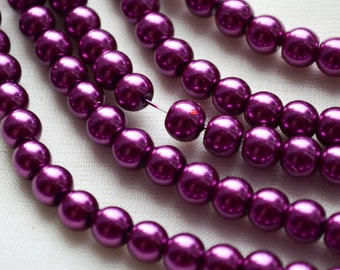 Perlas redondas fucsias de 6 mm: suministros para joyería