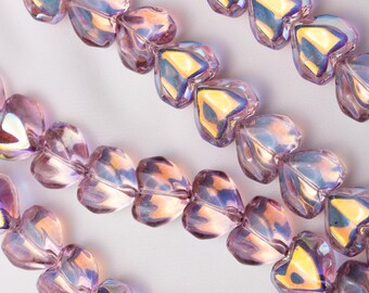 Electroplate Transparent Glass Beads, Pink, Heart Shape, AB Color Plated, Faceted, Dyed & Hearted, Pale Violet Red 12x14mm