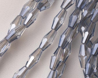 Grey Transparent Electroplate Glass Beads, Pearl Luster Plated, Faceted, Bicone, Light Blue, 8x4mm