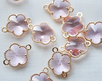 Conectores para pendientes de flor de cristal rosa: accesorios de joyería dorados (1,2 x 1,5 cm)