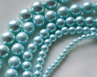 Sky Blue Round Pearl Beads: Jewelry Making Supply, 5 Strands (12-4 mm)