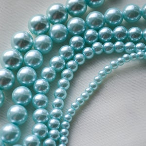 Sky blue round pearl beads set of 5 strands, 12-4 mm, Hight quality pearls Imitation glass beads, Jewelry making supply