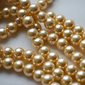 Yellow gold round pearl beads, 8 mm, Yellow  color pearl beads, Hight quality pearls, Imitation pearls glass beads, Jewelry making supply