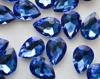 Royal Blue rhinestones Teardrop 10x14, Set of 5, Glass crystals Pear shape, Silver Back, Crystals For Jewelry