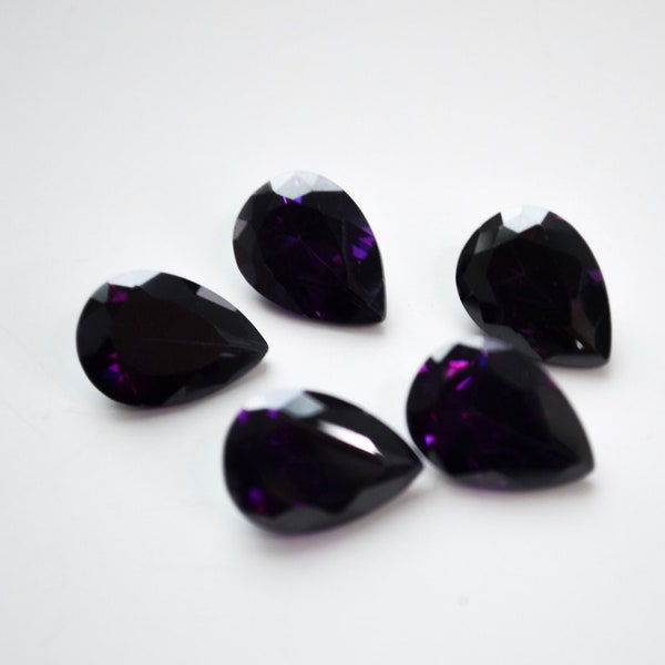 CZ Deep Purple Cubic Zirconia 10x14, Pearl Shape, Set of 5 stones, 5A, Dark Amethyst Color CZ Stone, Synthetic Gems For Jewelry