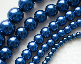 Royal Blue Pearl Beads: Glass Imitation, Jewelry Making (5 Strands)