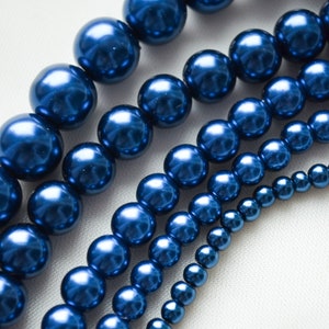Royal blue round pearl beads set of 5 strands, 12-4 mm, Hight quality pearls Imitation glass beads, Jewelry making supply