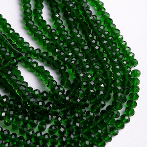 Rondelle Crystal  beads, 8 mm, Dark Emerald Green crystal beads, Faceted Transparent glass beads,  Czech beads, Jewelry making supply