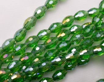 Transparent Electroplate Glass Beads, Faceted, Oval Shape,  Lime Green color , 8.5x5.5mm, 50 beads