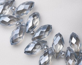 Teardrop Cut Faceted Glass Beads, Light Grey Blue Beads, 12x6mm, Crystal Glass Beads for Jewelry Making