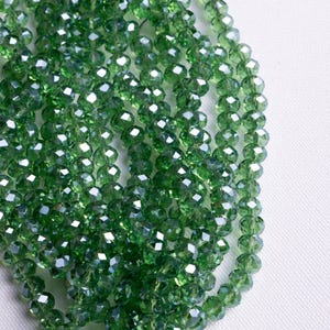 Rondelle Crystal  beads, 8 mm, Green crystal beads, Faceted Transparent glass beads, AB color Czech beads, Jewelry making supply