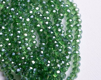 Cuentas redondas de cristal checo verde: vidrio facetado AB, 8 mm (36 cuentas)