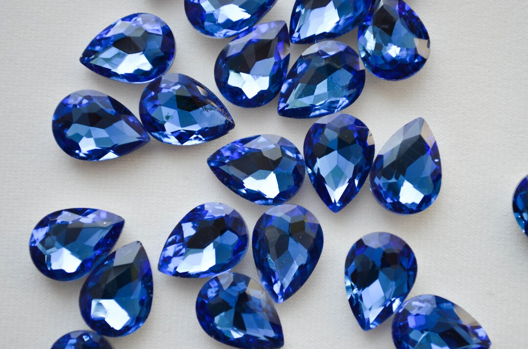 Small Blue Rhinestones Royal Blue Rhinestones Teardrop 10x14, Set of 5, Glass Crystals Pear ...