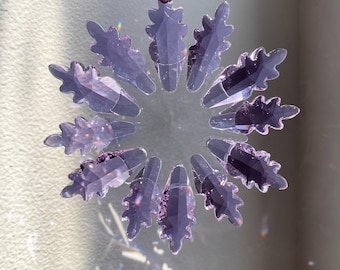 Atrapasol de copos de nieve de cristal de Bohemia, prisma morado, decoración para ventana de coche y árbol de Navidad.
