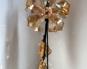Bohemian Crystal Flower Sun Catcher, Champagne Rainbow Maker Prism, Window Home Car Decor