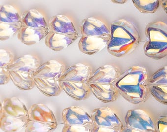 Electroplate Transparent Glass Beads Heart Shape, AB Color Plated, Faceted, Dyed & Hearted, 12x14mm
