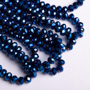 Rondelle Dark blue Crystal beads, 8 mm, AB Blue crystal beads, Faceted glass beads, Czech beads, Jewelry making supply