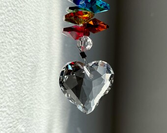 Atrapasueños de corazón de cristal, prisma bohemio, creador de arcoíris, decoración para ventanas de coche