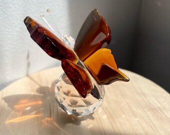 Bohemian Crystal Butterfly Suncatcher, Amber Clear Prism,Animal Figurine, Home Decor