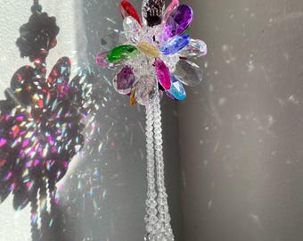Bohemian Crystal Flower Sun Catcher,  Rainbow Maker Prism, Window Decor