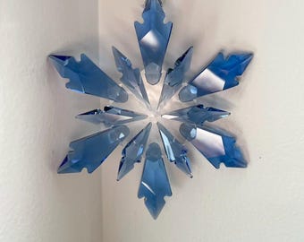Atrapasueños de copos de nieve de cristal de Bohemia azul, colgante para espejo de coche, decoración para ventana de árbol de Navidad