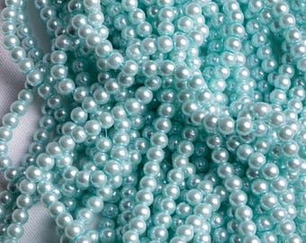 Perlas de color azul claro: perlas redondas de vidrio de imitación de 6 mm